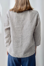 Neutral Boxy Grid Linen Top