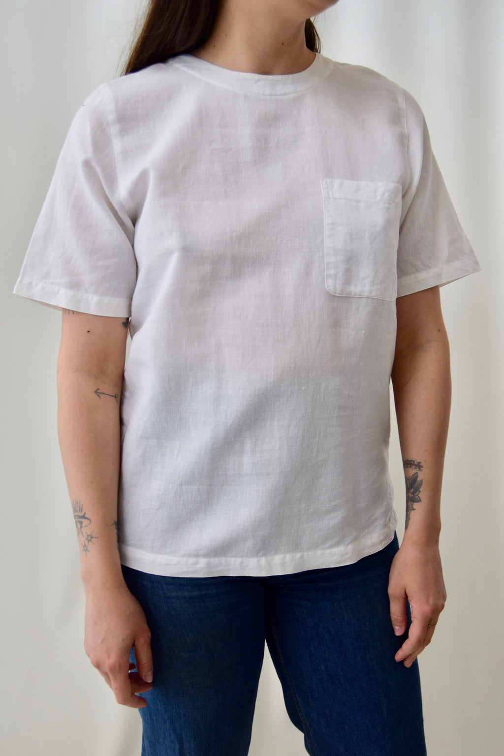 White Linen Blend Pocket Tee