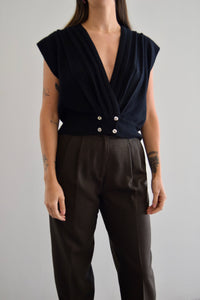 Pleated Lambswool Double Breasted Cardi Vest