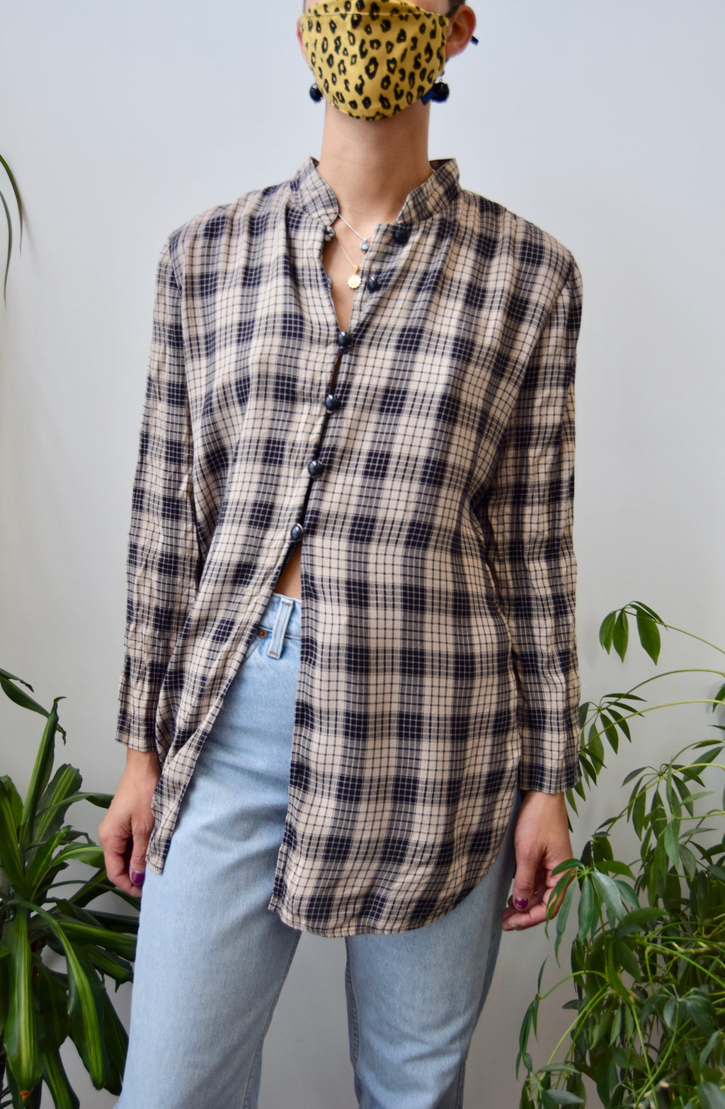 Rayon Plaid Button Up