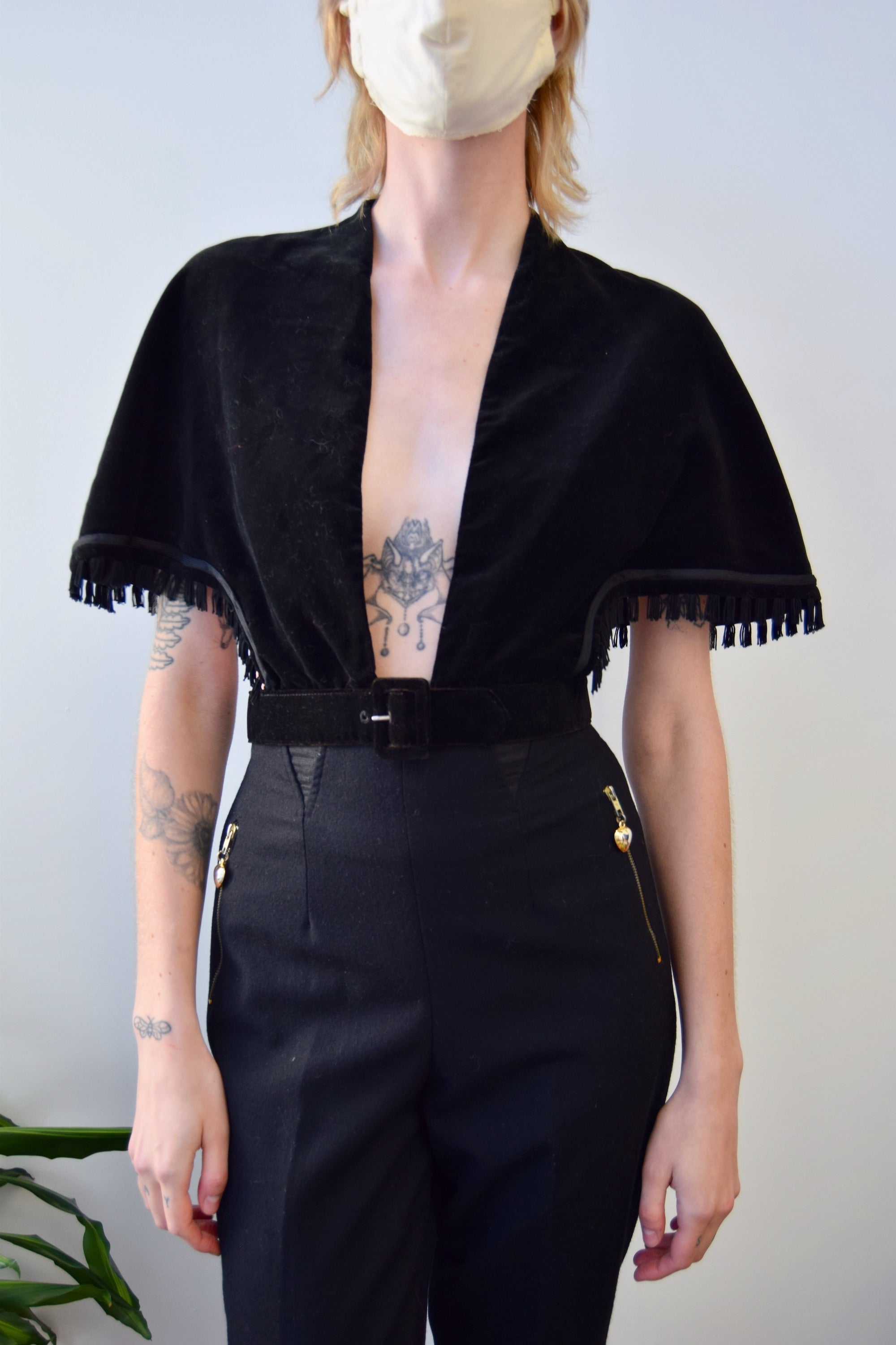 Sexy Velvet Belted Cape Top