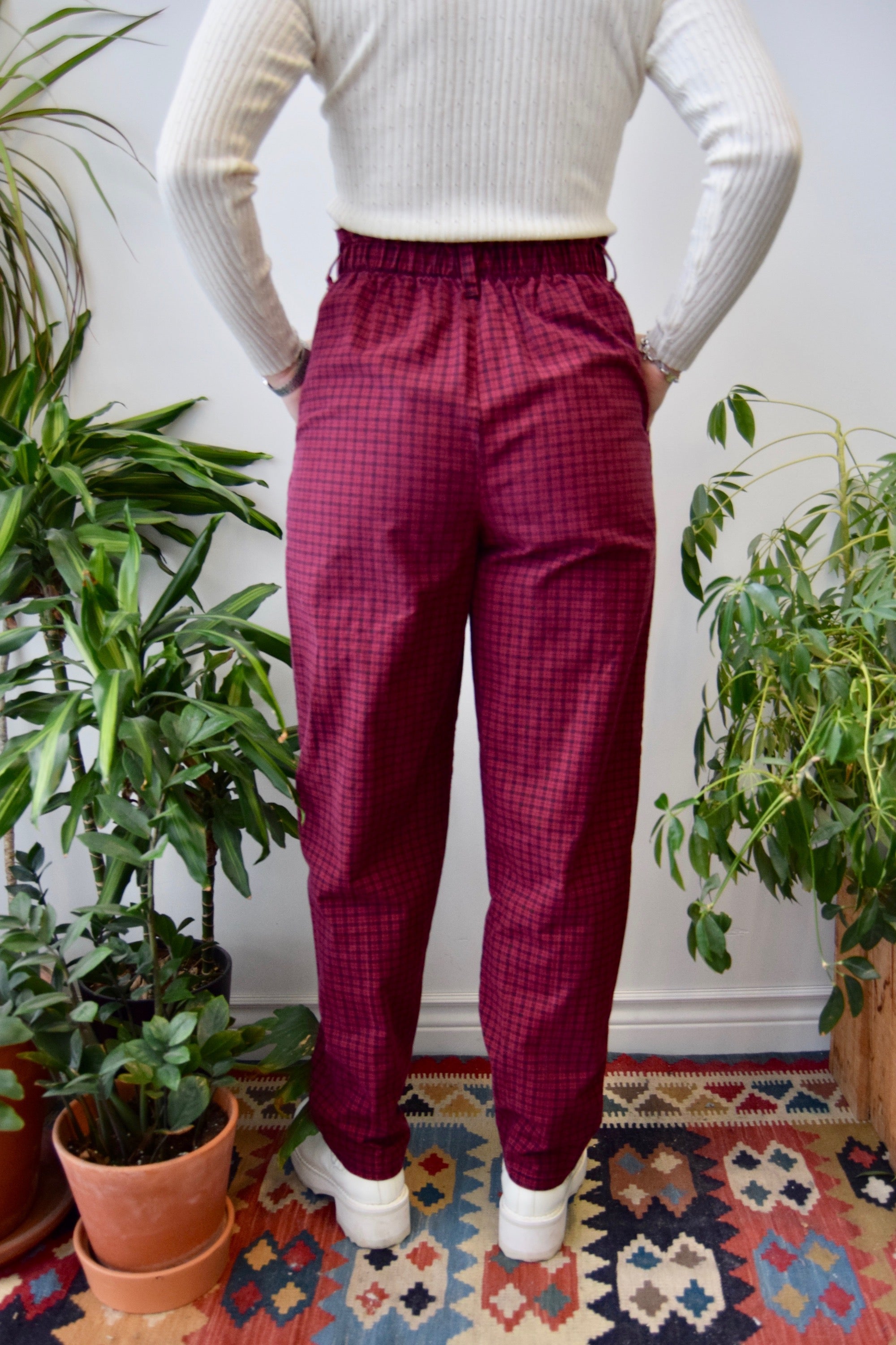 Cranberry Plaid Cotton Trousers