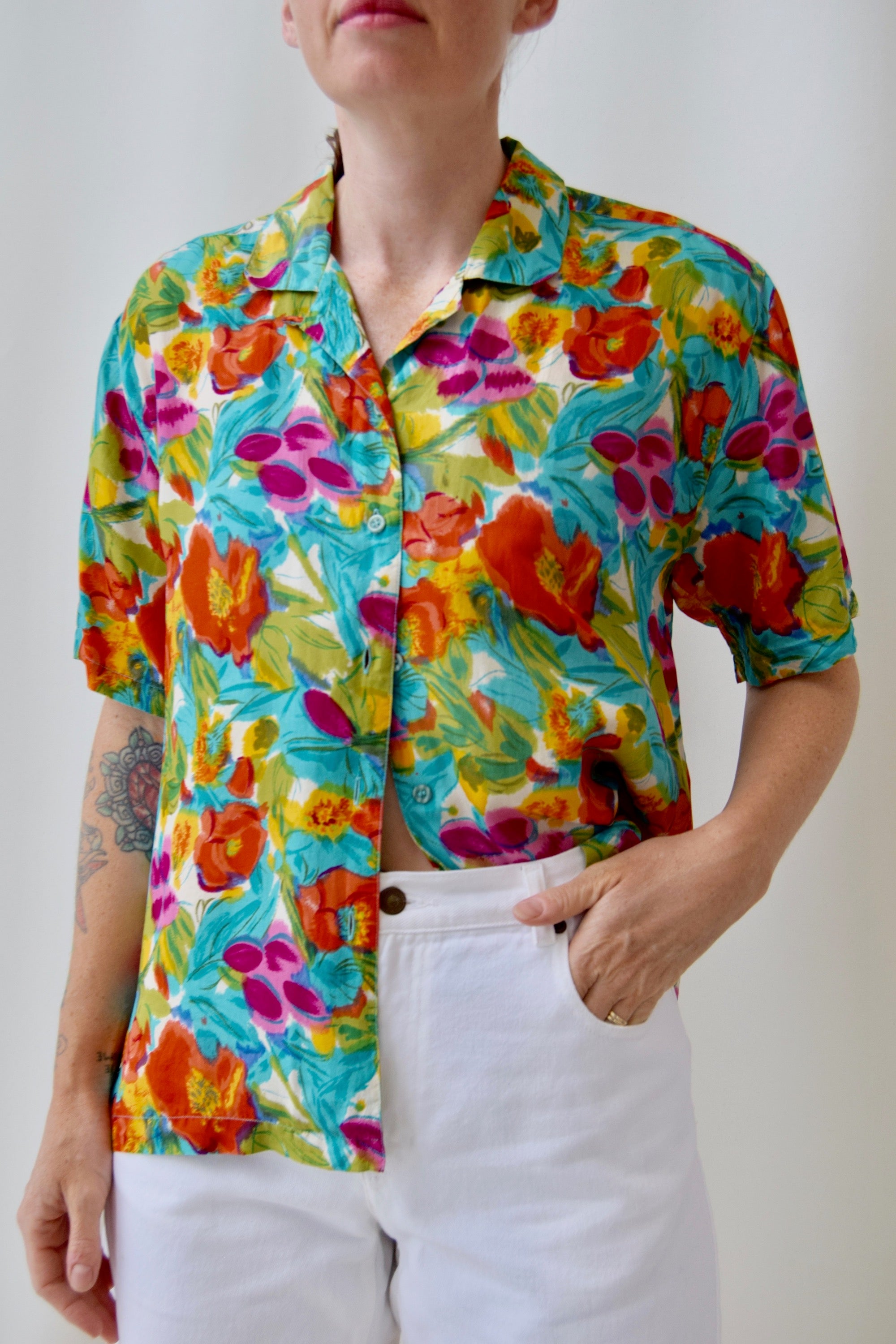 Rainbow Floral Button Up