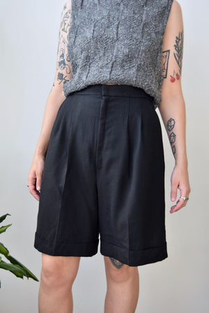 Black Wool Trouser Shorts