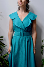 Eighties Teal Linen Dress