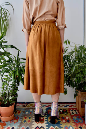 Tawny Pleated Suede Midi Skirt