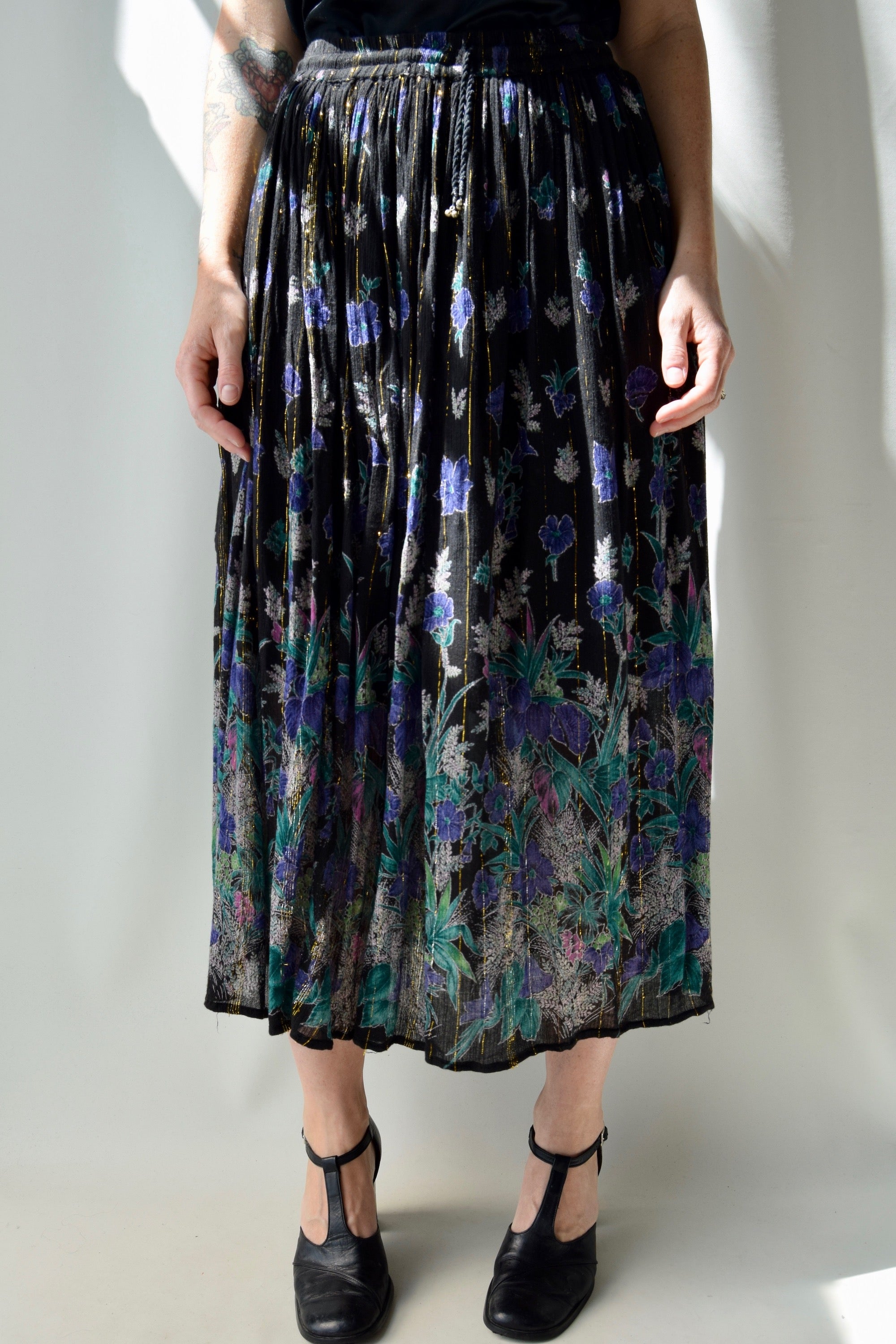 Floral Skirt With Metallic Thread