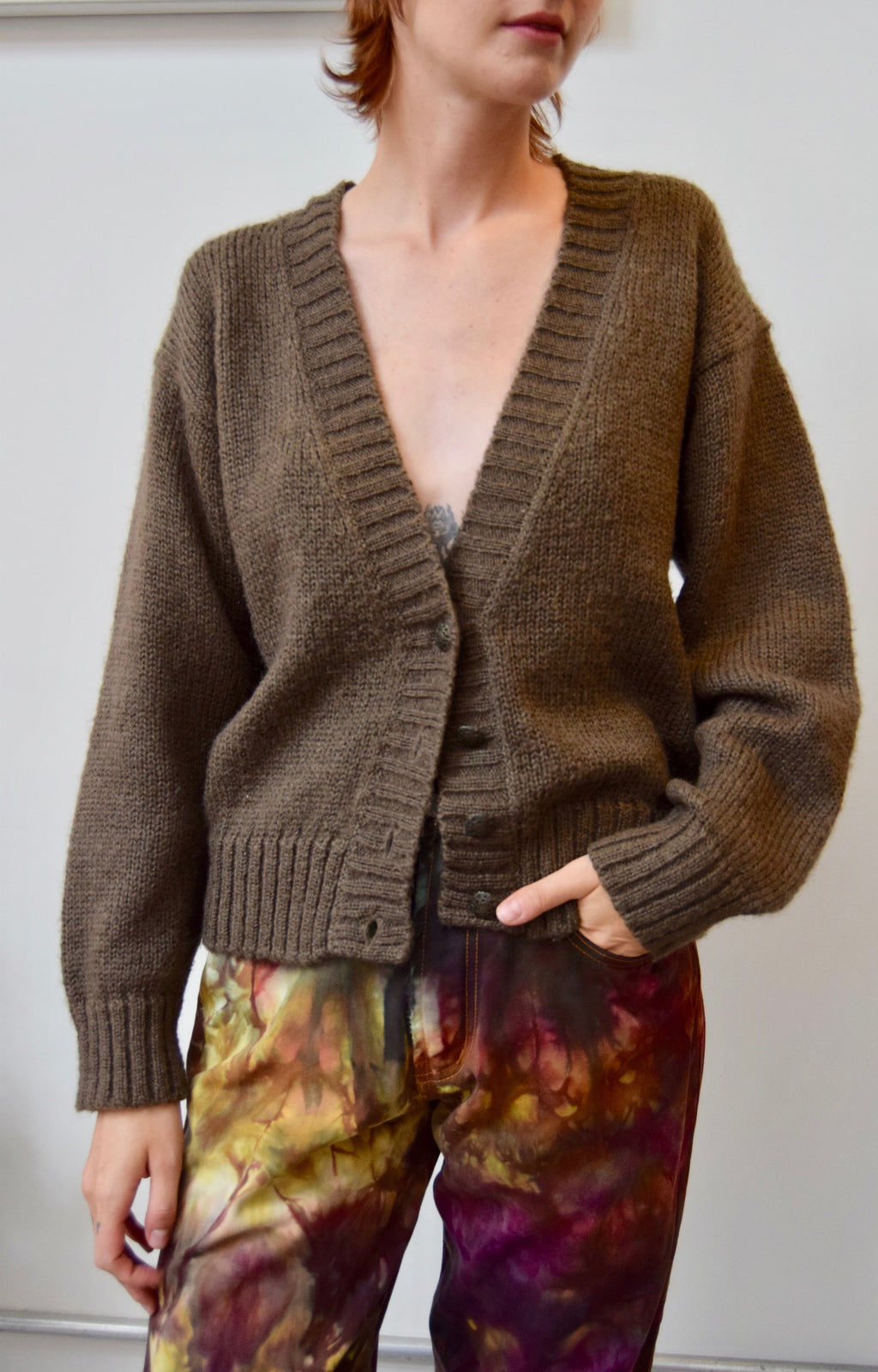 Taupe Mohair Blend Cardigan