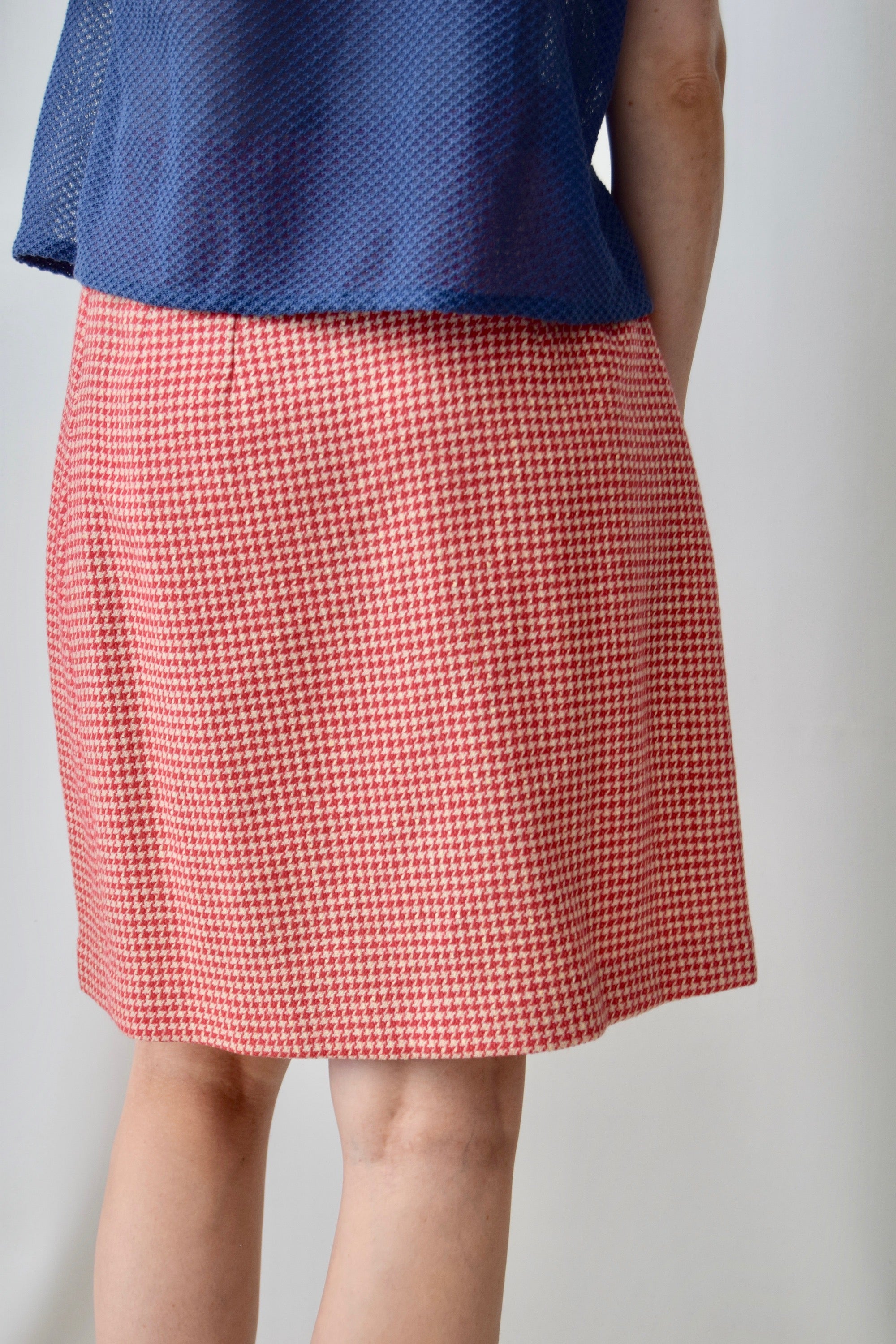 Rose Houndstooth Wool Skirt
