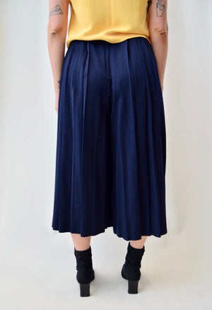 Navy Wool Pleated Culottes