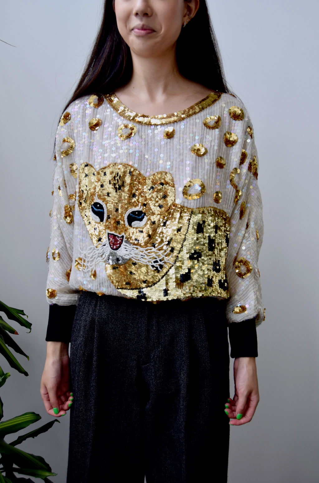 Sequin Leopard Silk Shirt