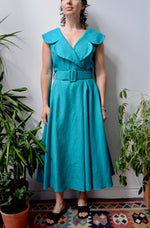 Eighties Teal Linen Dress