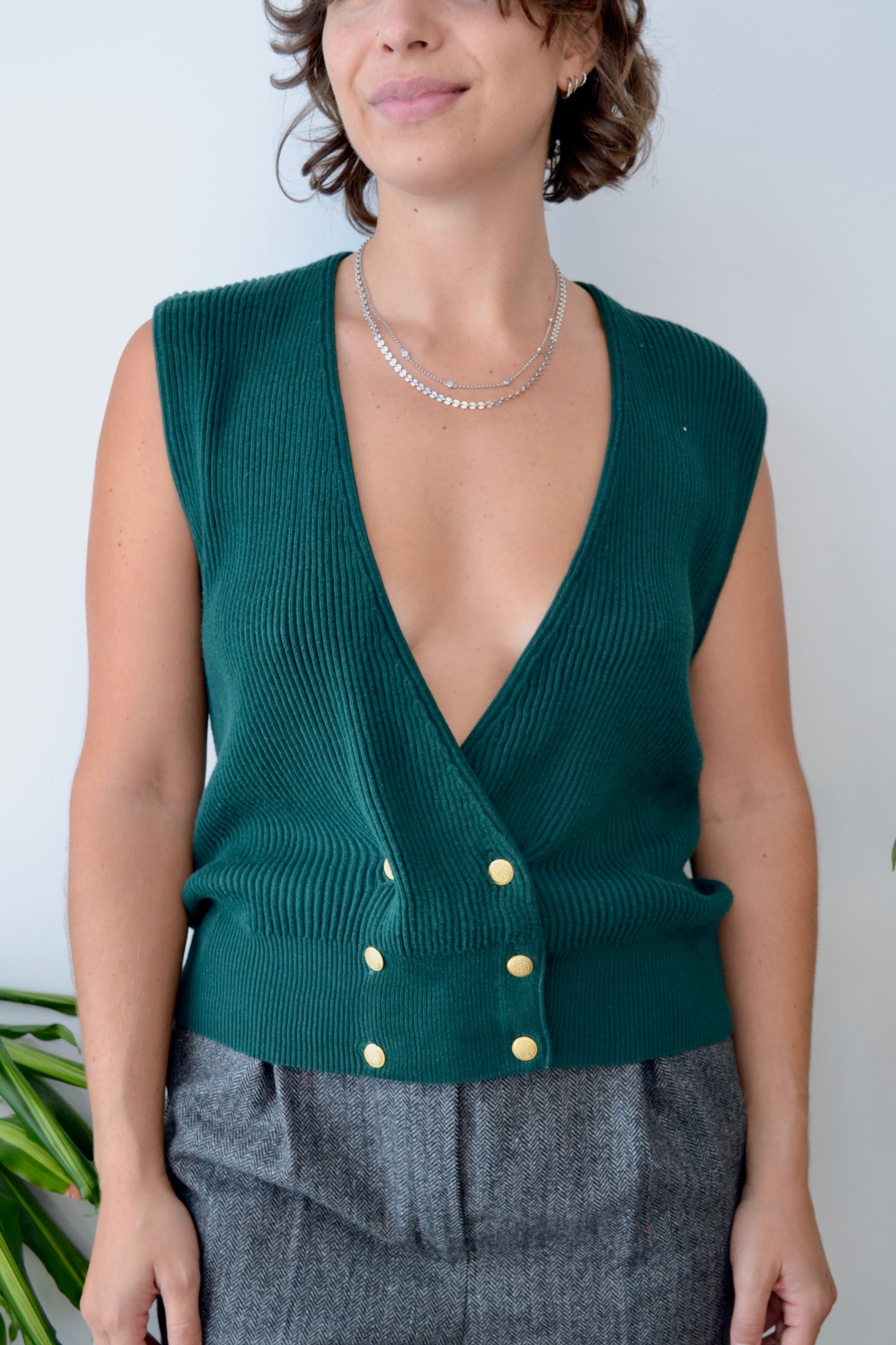 Emerald Cotton Sweater Vest