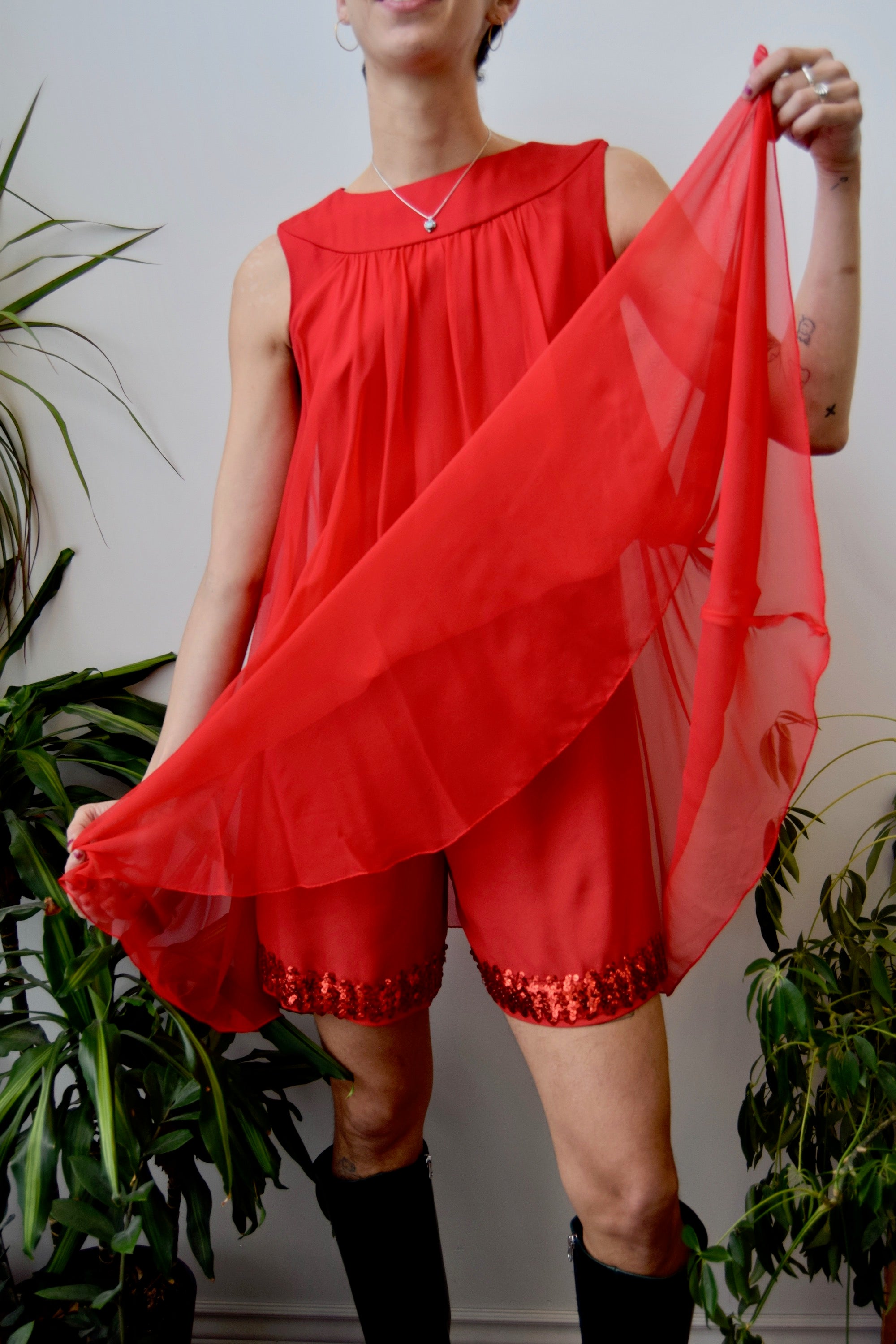 Poinsettia Chiffon Romper