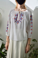 Vintage Gauzy Embroidered Peasant Top