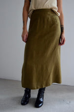 Vintage Olive Linen Long Skirt