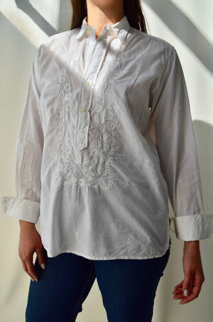Vintage Crisp White Cotton Embroidered Shirt