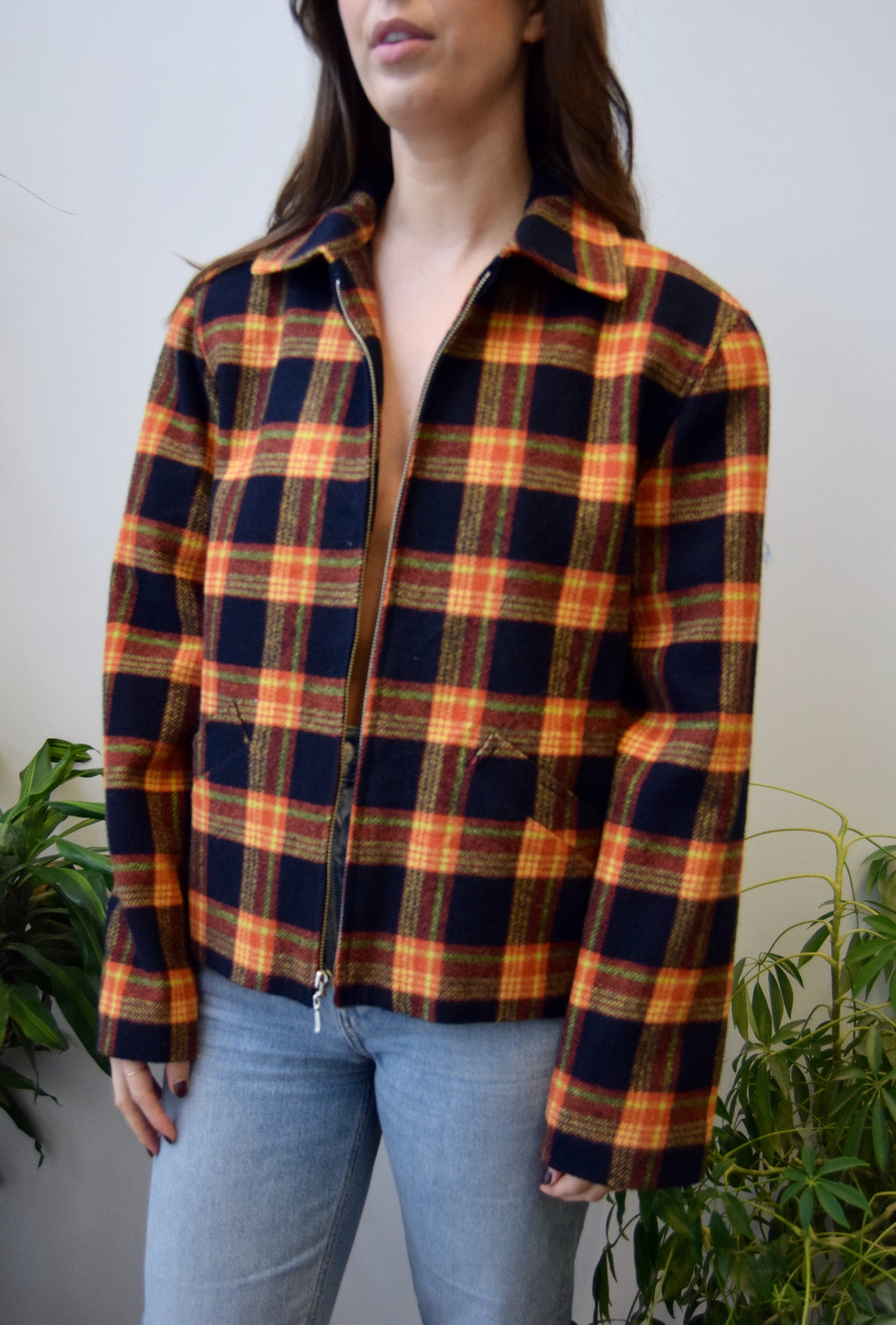 Plaid Wool Blend Jacket