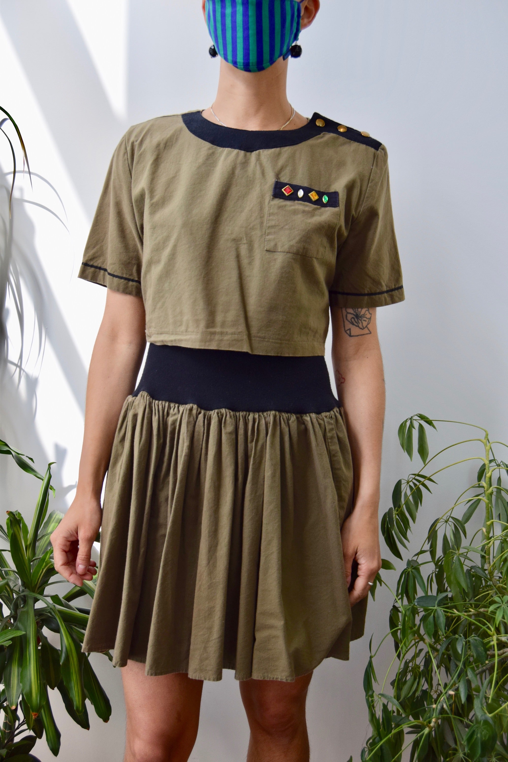 Eighties Olive Cotton Summer Dress