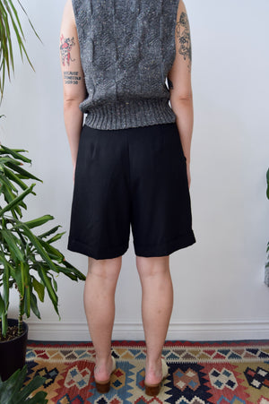 Black Wool Trouser Shorts