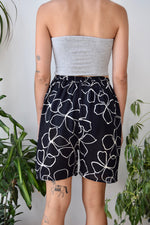 Black and White Floral Silk Shorts