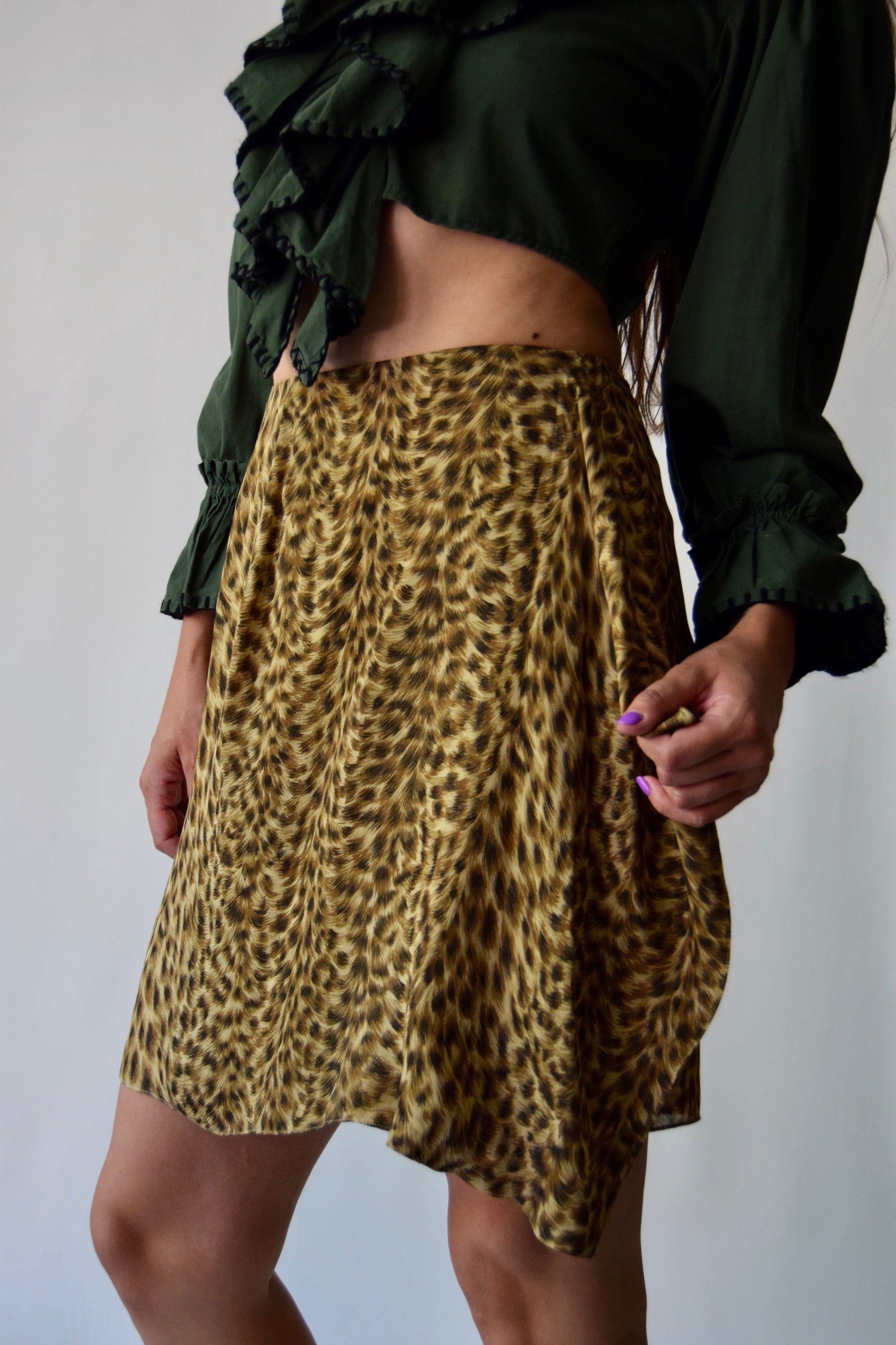 Emanuel Ungaro Silk Cheetah Print Skirt