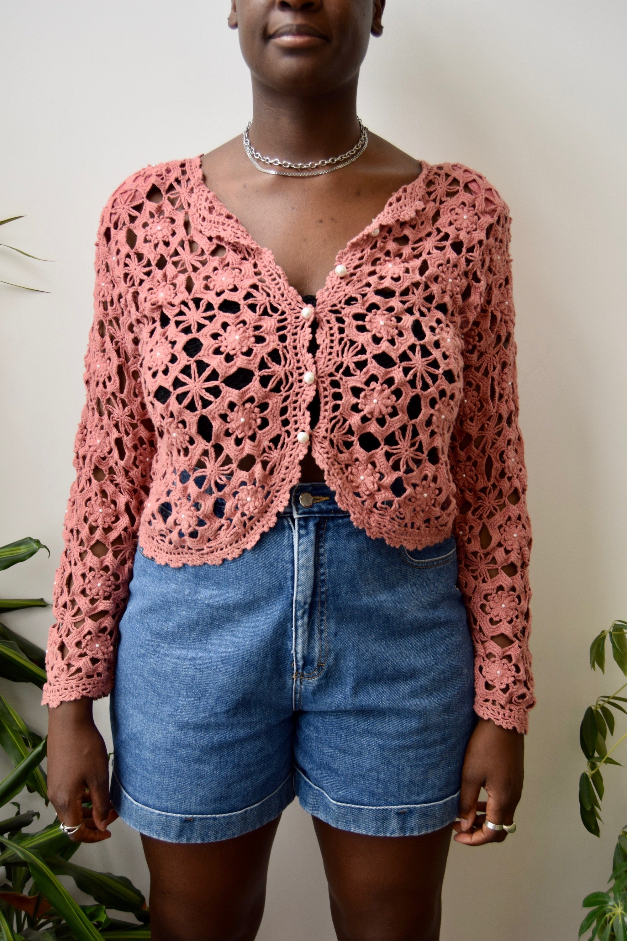 Rose Pearl Crochet Cardi