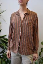 Rayon Blend Striped Button Up