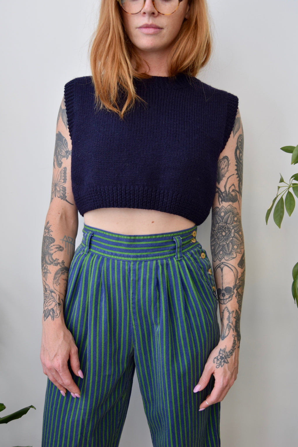 Navy Wool Knit Crop