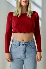 Community "Scissor Happy" Cranberry Ribbed Crop tOP