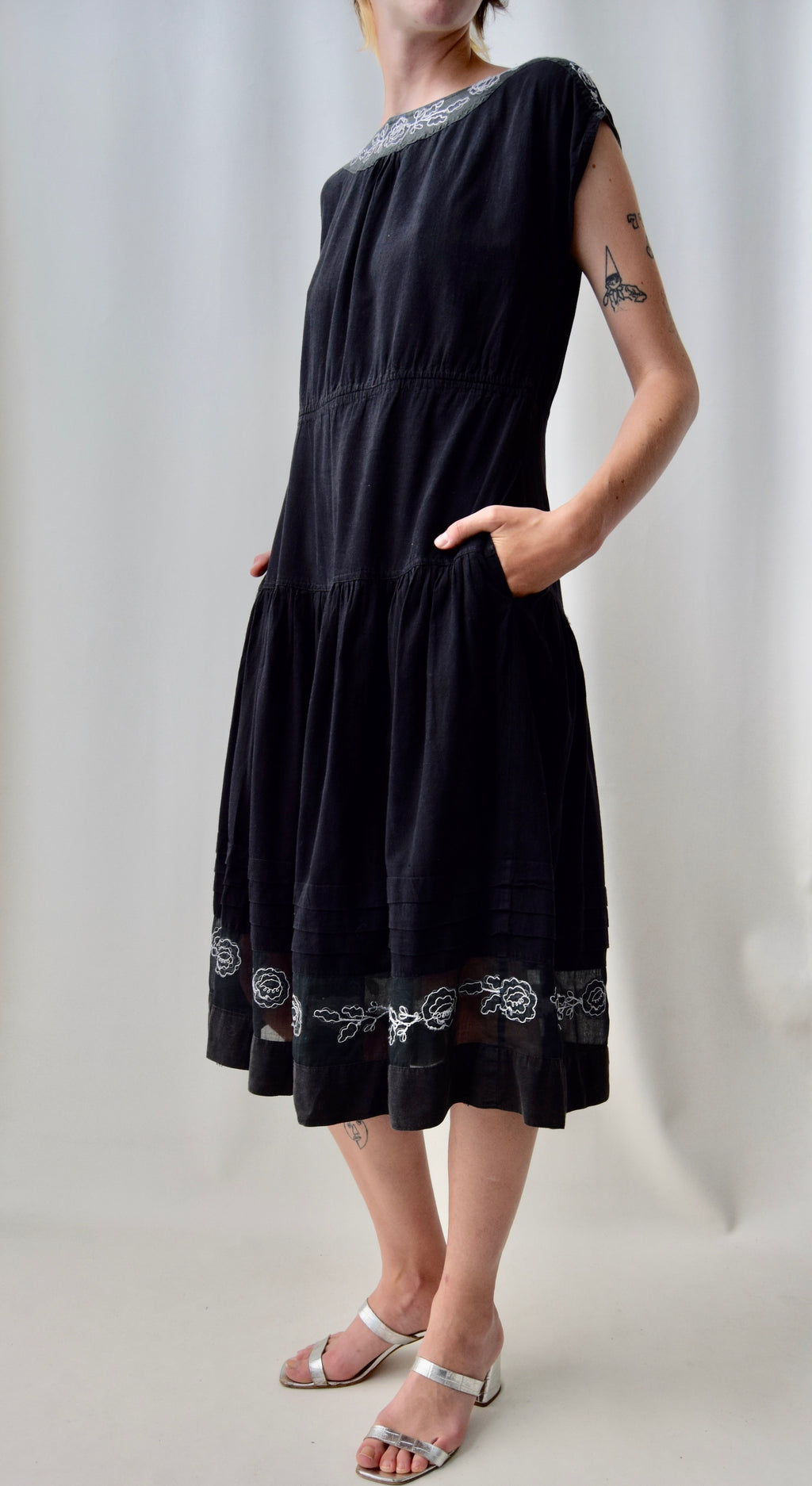 80's Indian Cotton Black Summer Dress