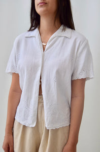 90's Eyelet Detail Linen Blouse