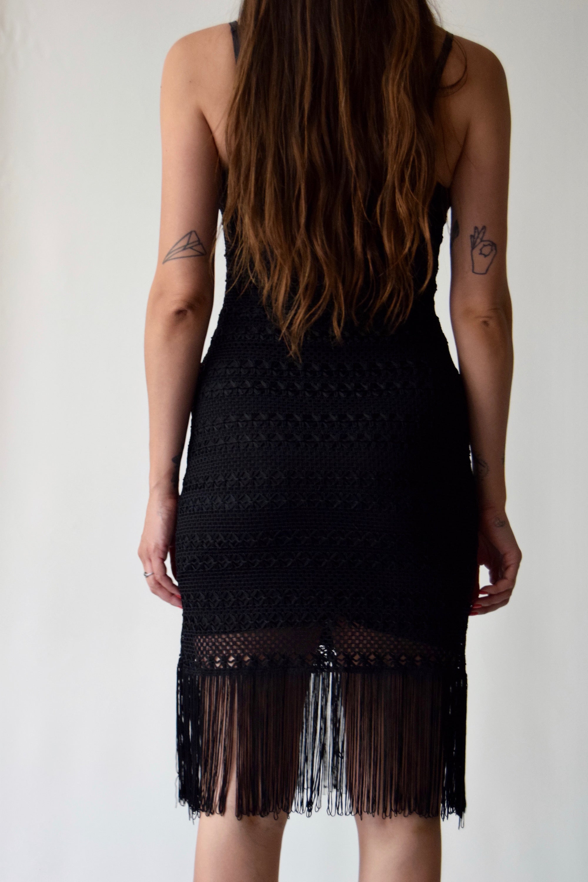 Black Sexy Crocheted Fringe Dress