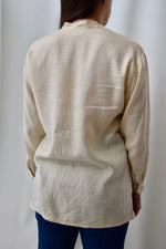 Cream Gauze Linen Band Collar Top