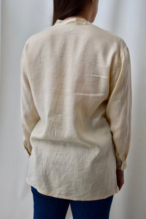 Cream Gauze Linen Band Collar Top