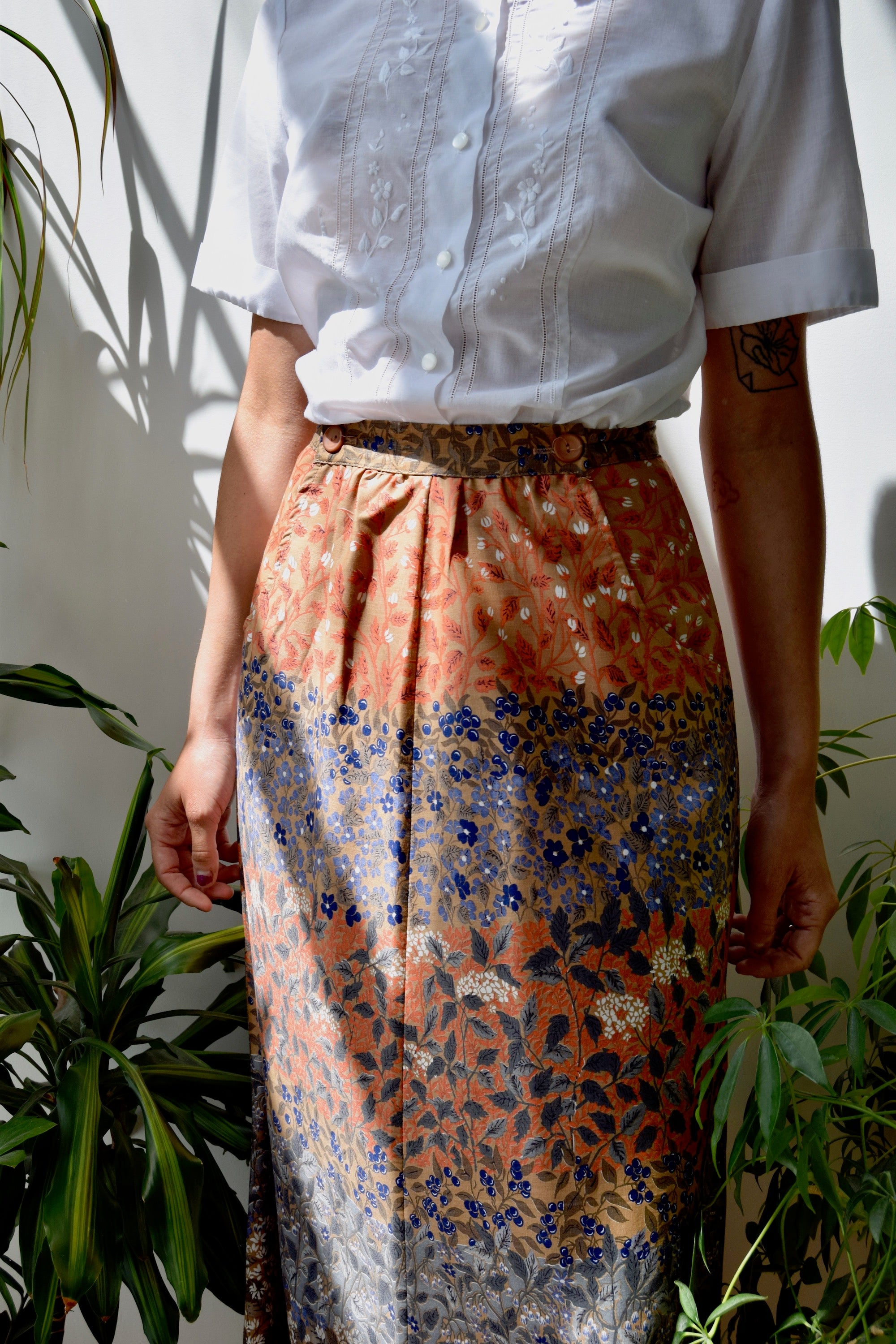 Seventies Floral Berry Maxi Skirt