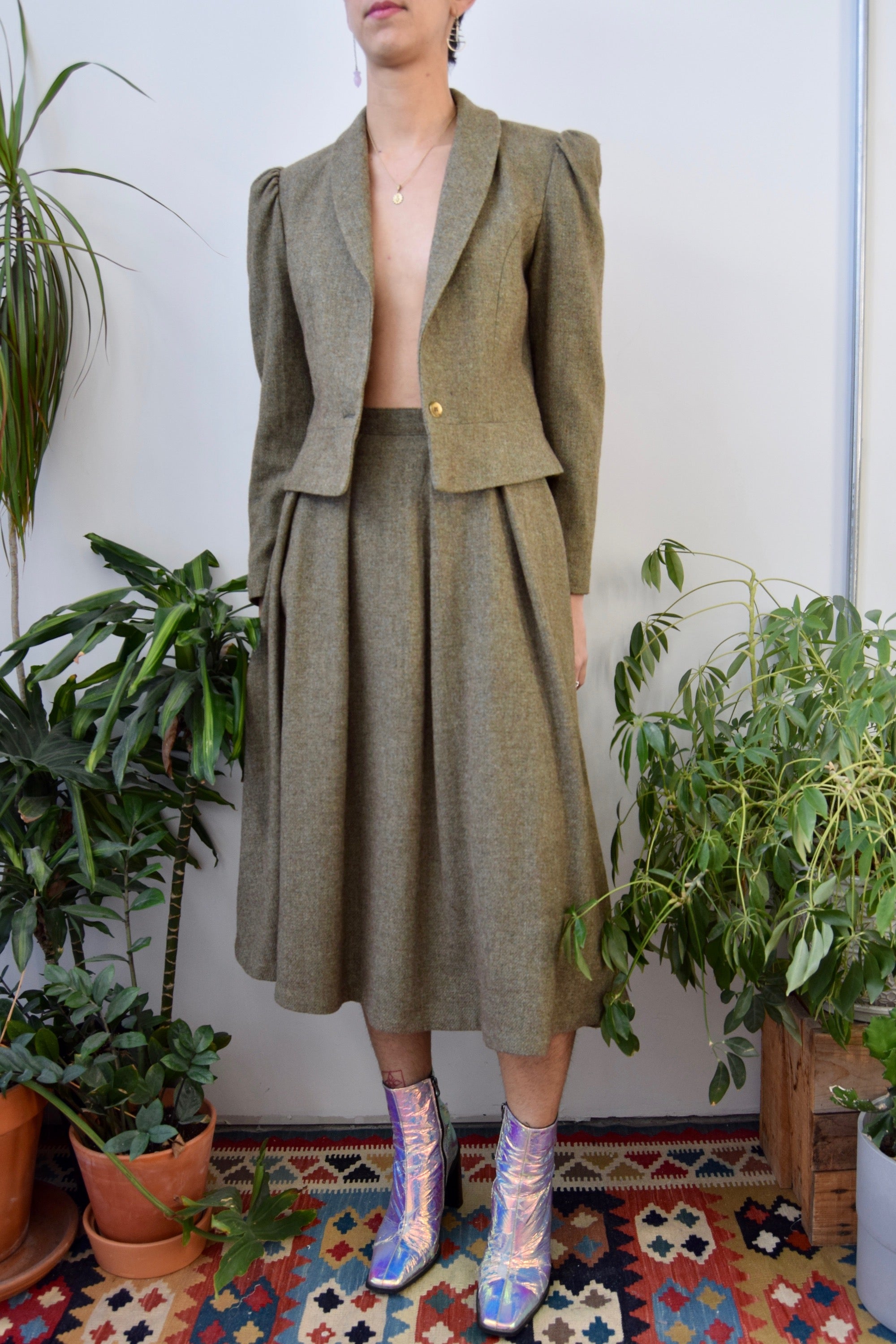 Vintage Wool Blend Skirt Suit