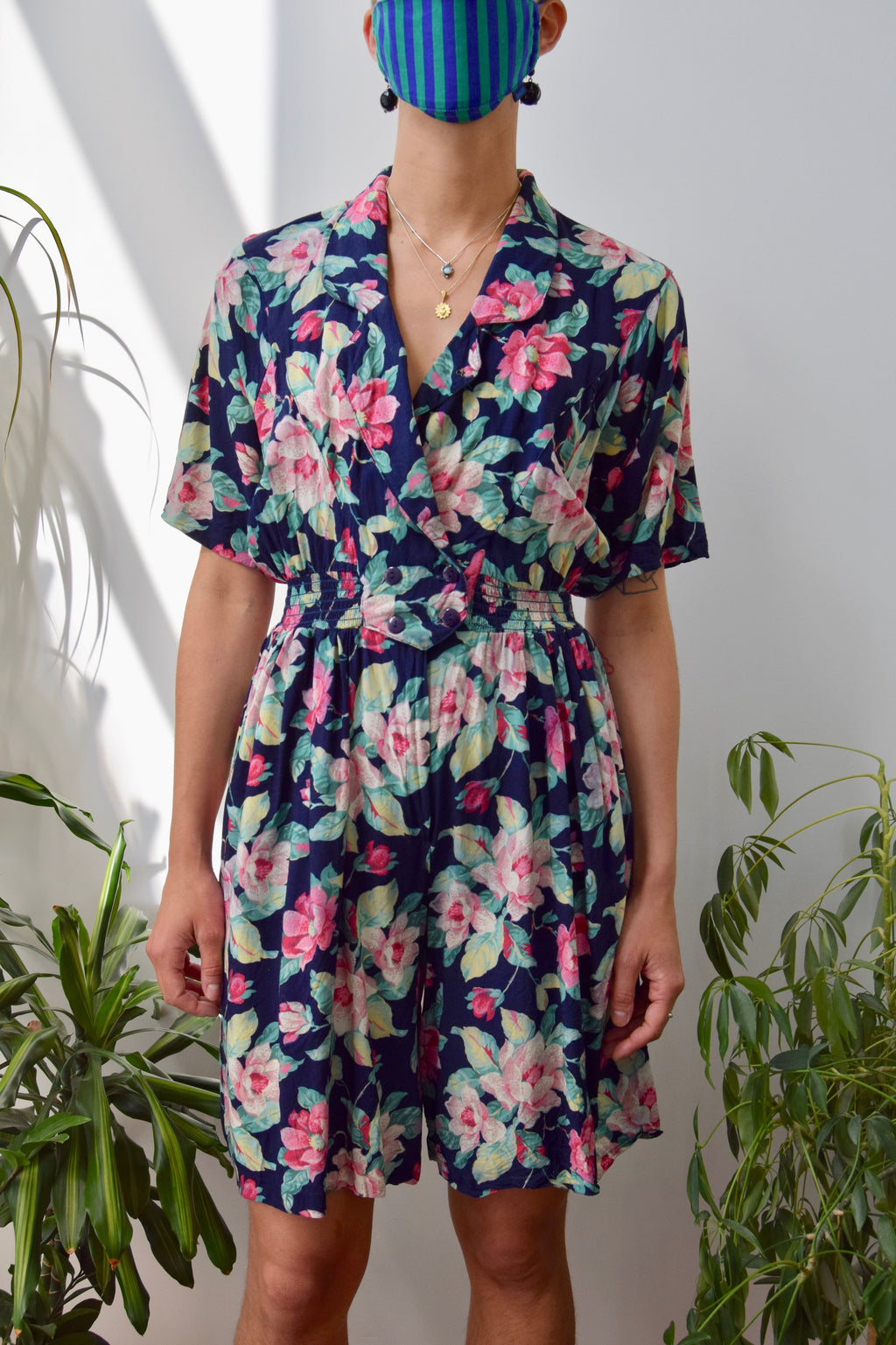 Navy Floral Rayon Romper