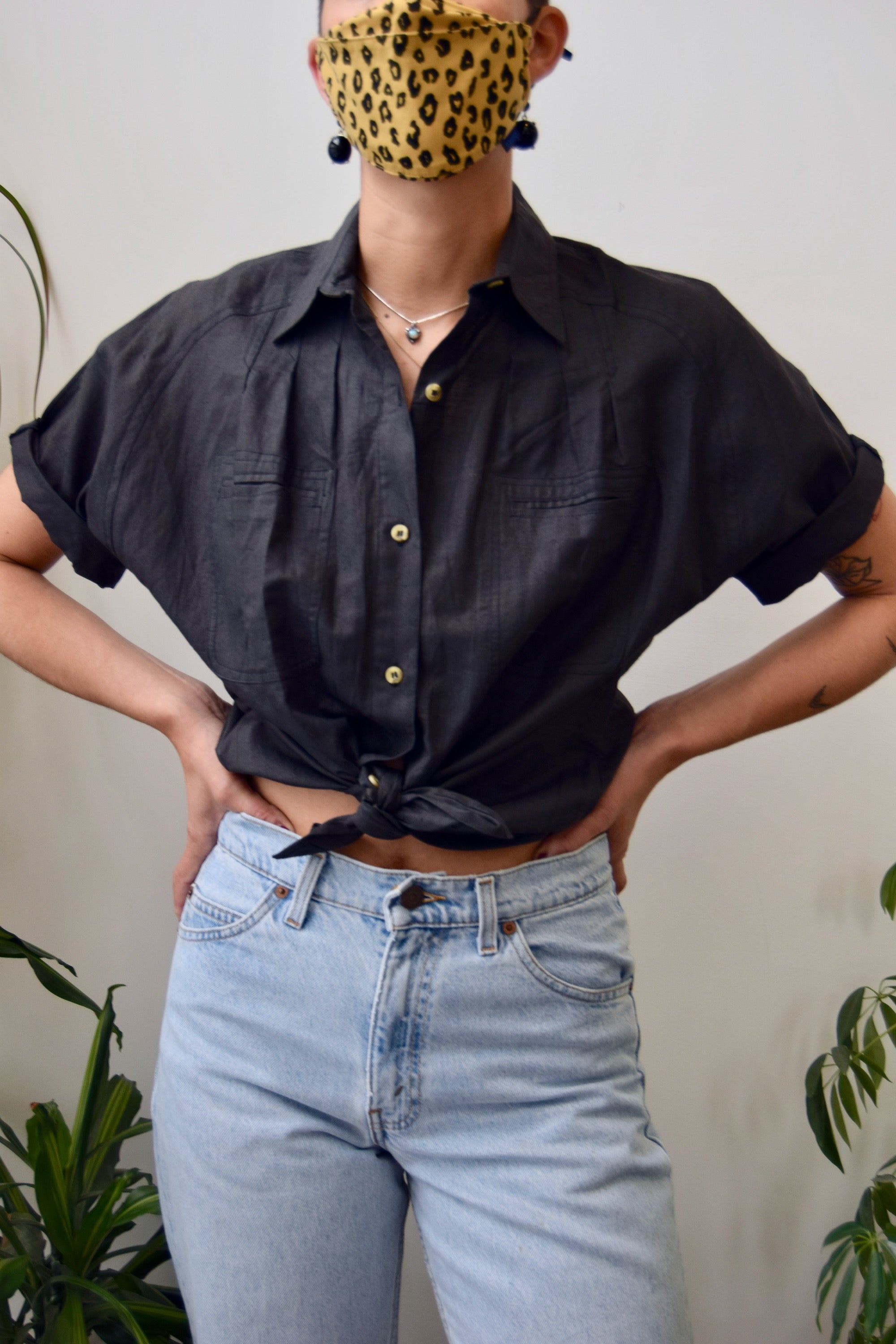 Pleated Ramie Button Up