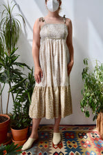 Seventies Beige Floral Peasant Dress