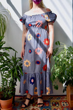 Seventies Gingham Floral Maxi Dress