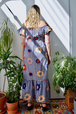 Seventies Gingham Floral Maxi Dress