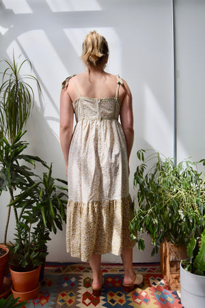 Seventies Beige Floral Peasant Dress