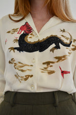 1940's "Art Originals of California" Hand Painted Dragon Blouse