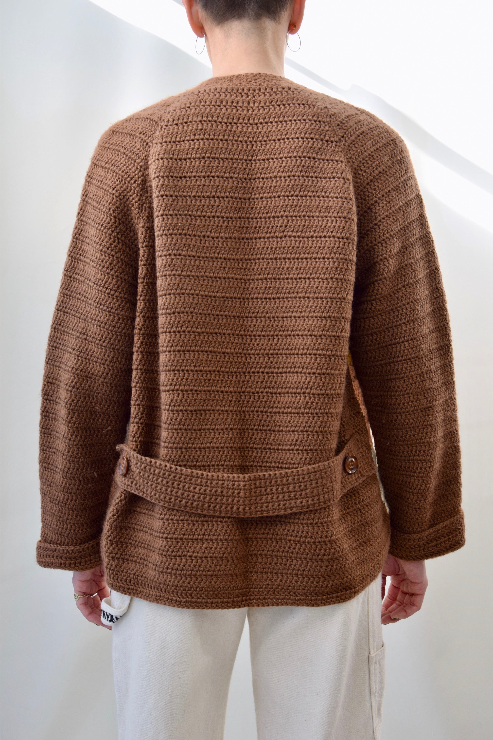 Hand Knit Pastel Block Belt Back Sweater Jacket