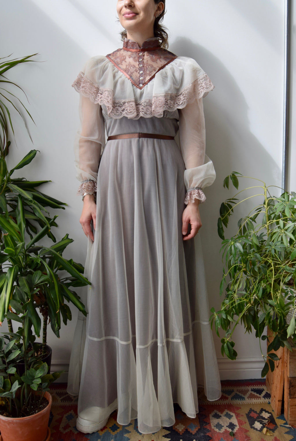 Seventies Muted Ruffle Gown