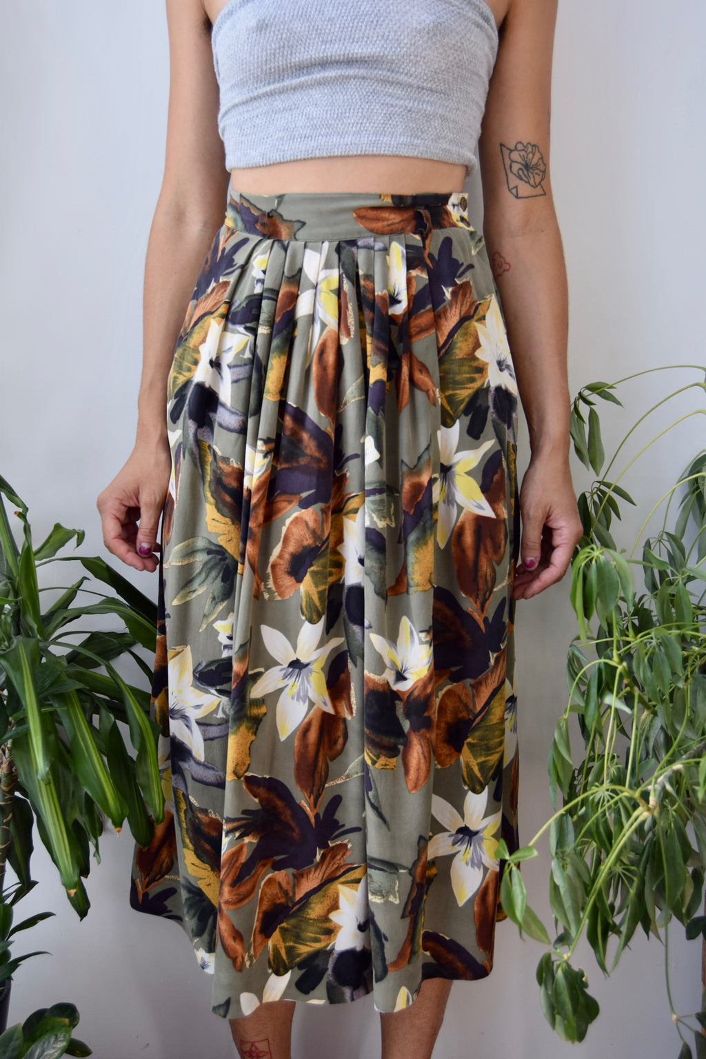 Water Colour Floral Silk Skirt