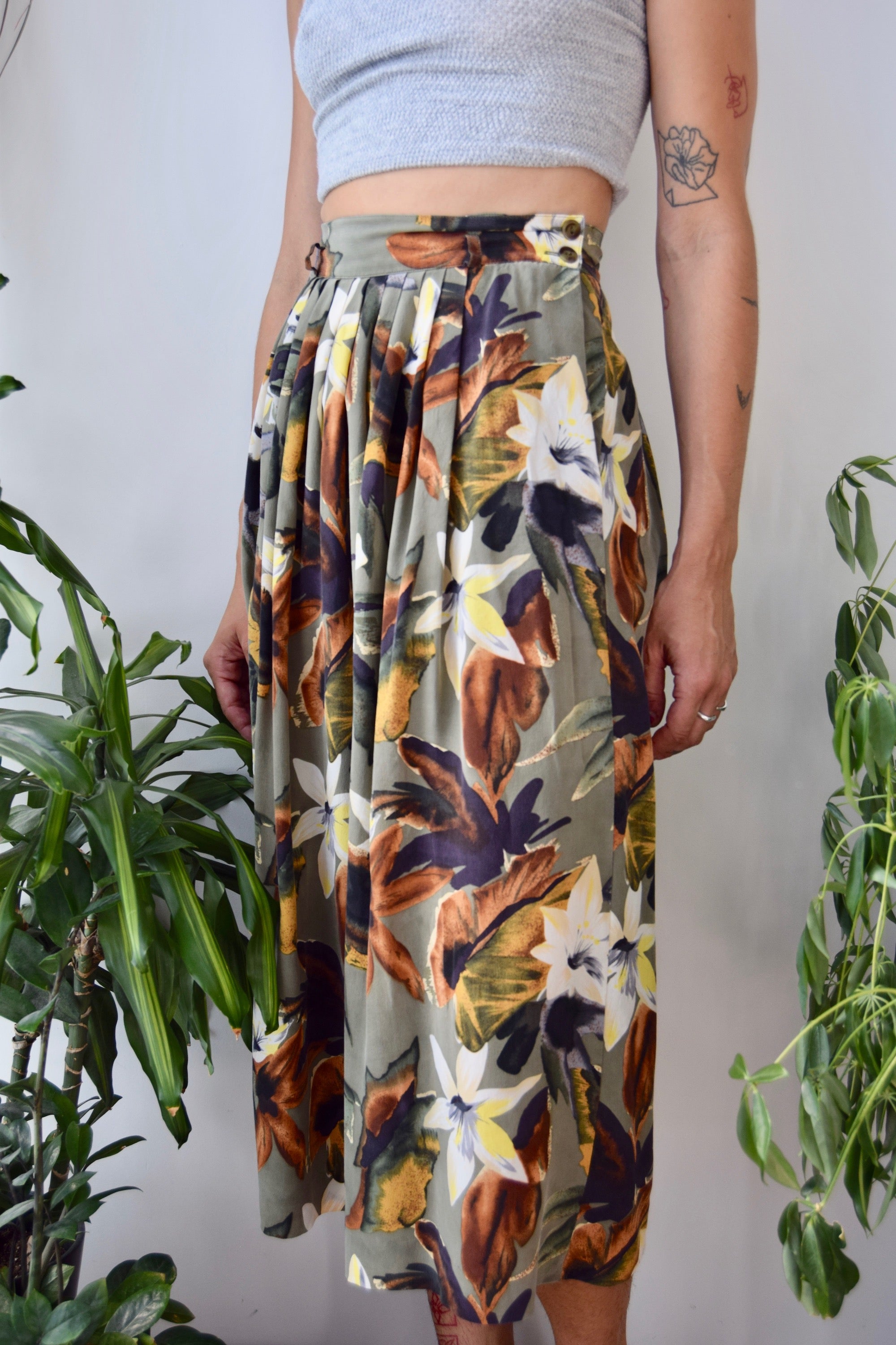 Water Colour Floral Silk Skirt