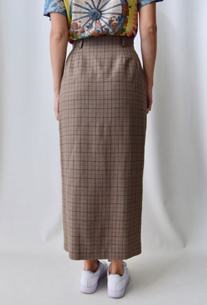 Cocoa Plaid Wool Wrap Skirt