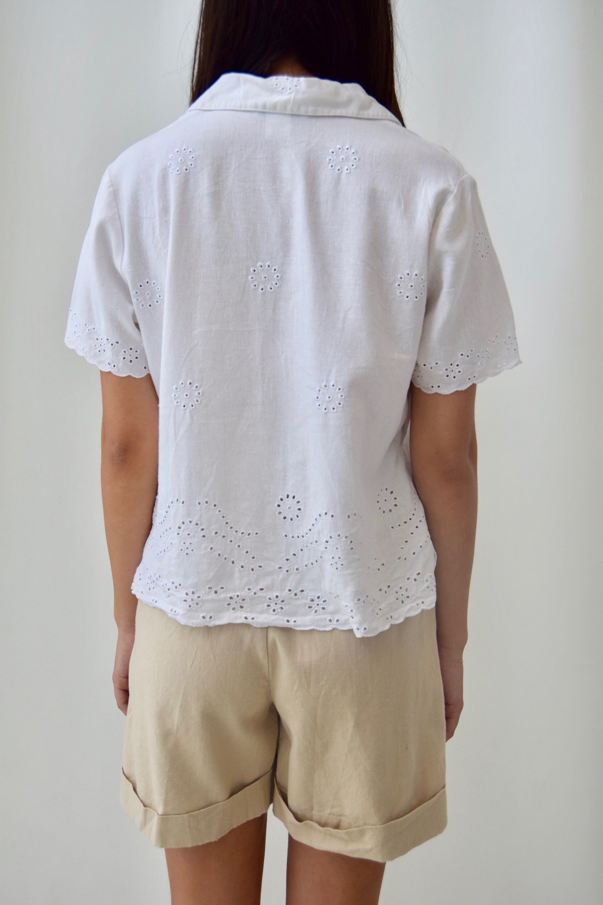 90's Eyelet Detail Linen Blouse